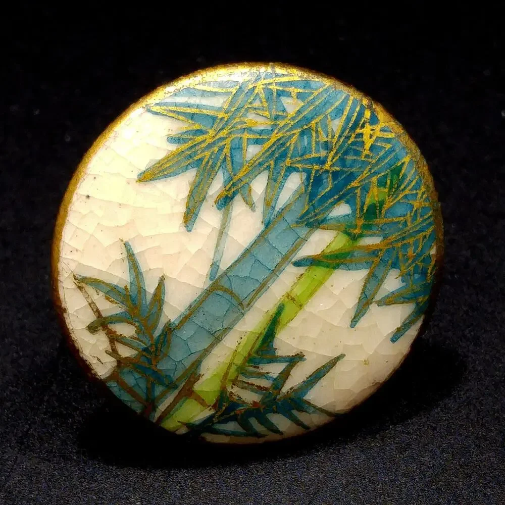 Vintage Japanese Satsuma Porcelain Earrings, Screw Backs, Bamboo Pattern